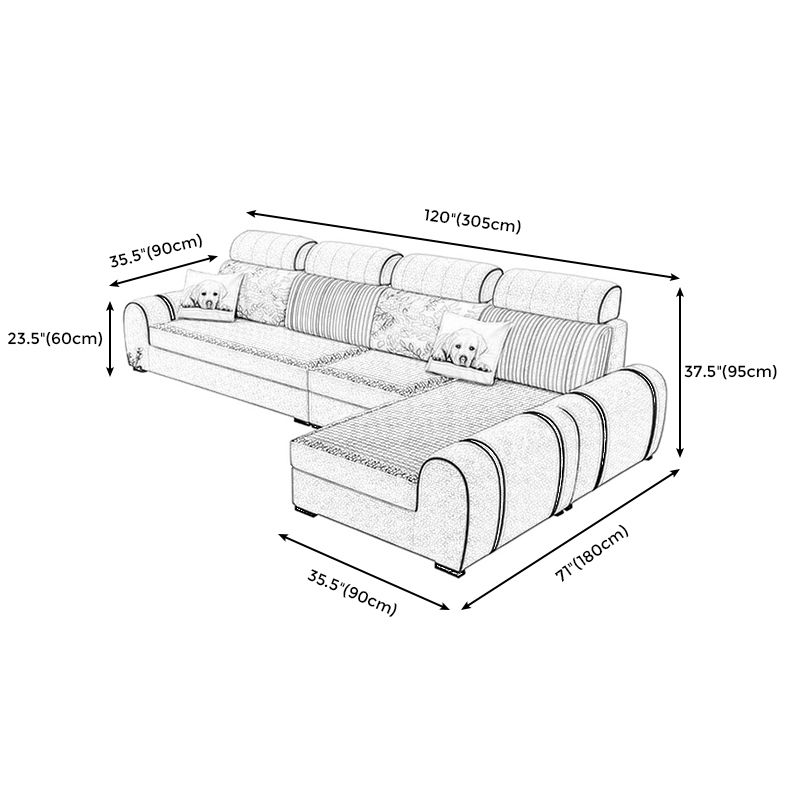 120.08"L x 70.87"W x 37.4"H Farmhouse Fabric Cushion Back Sectionals with Pillows