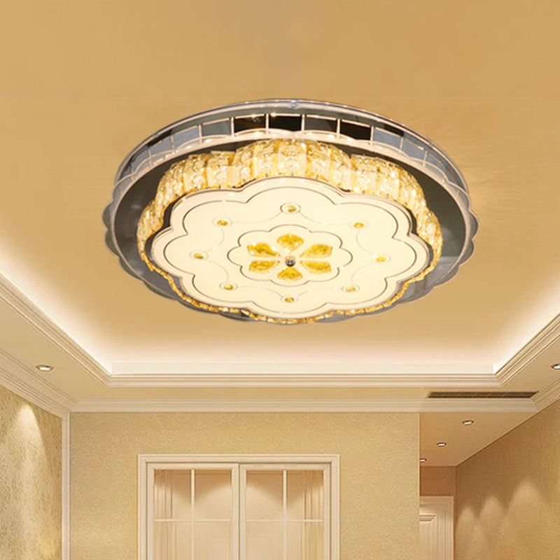 Flower Clear Beveled Crystal Blocks Flushmount Contemporary LED Bedchamber Ceiling Lamp in Stainless-Steel
