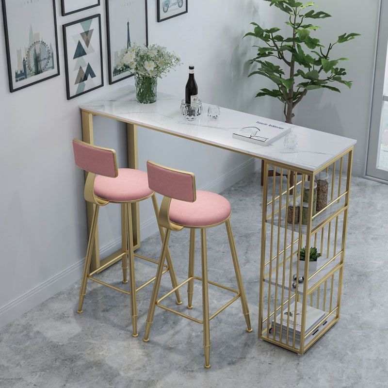 Glam Marble Pub Table with Rectangle Table Top Gold Double Pedestal Table - 42" H