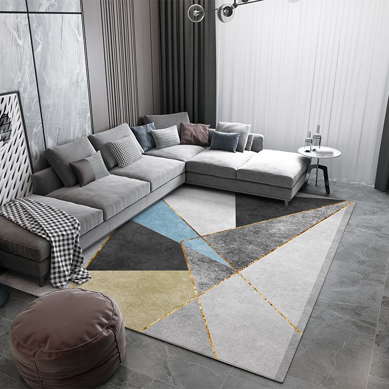 Gray Modern Rug Polyester Color Block Rug Washable Rug for Living Room