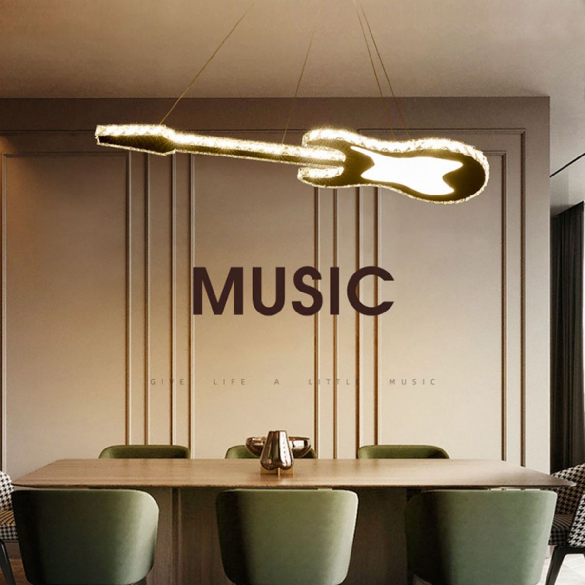 Modern Luxurious LED Island Pendant Lighting Guitar Crystal Decoration Island Ceiling Light for Living Room