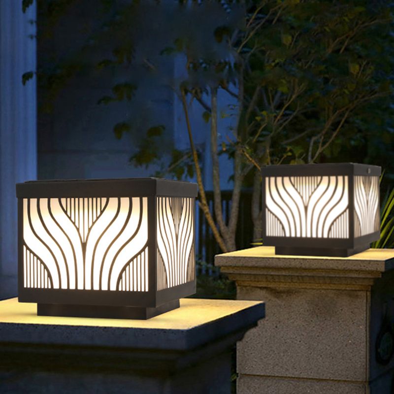 Black Waterproof Pillar Lamp Square Solar Outdoor Lights for Garden
