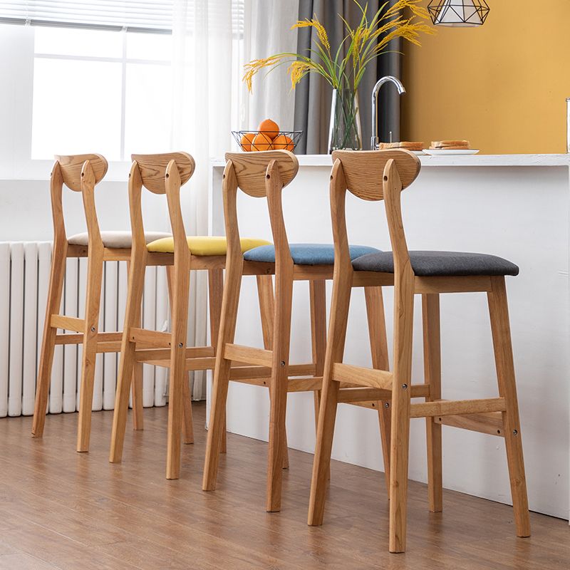 Modern Rubberwood Indoor Bar Stools Natural Finish with Backrest