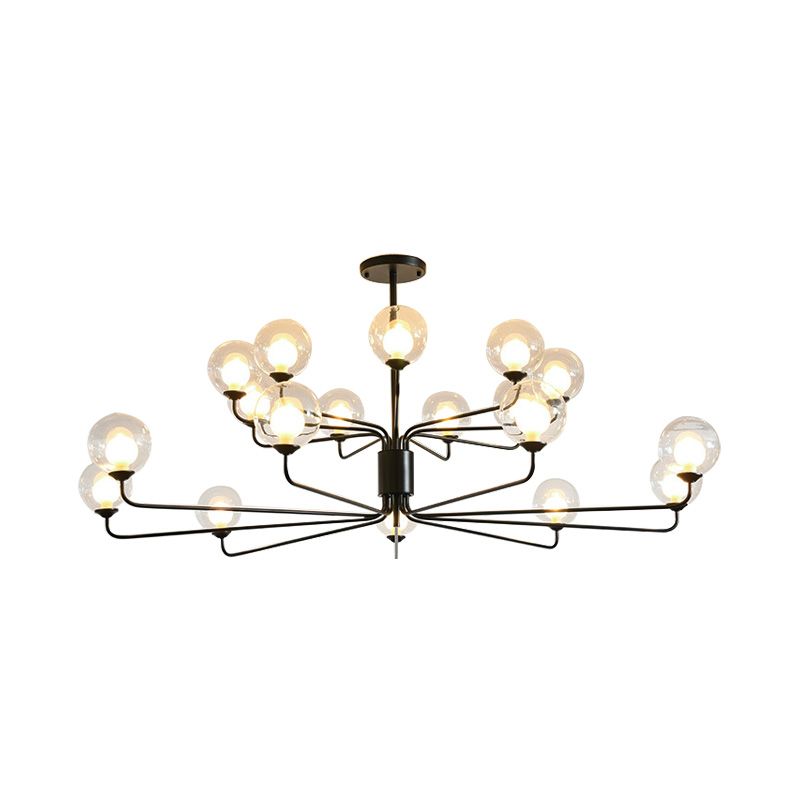 2-Tier Ball Clear Glass Chandelier with Radial Design Contemporary 8/12/18 Lights Black/Gold Hanging Light Fixture