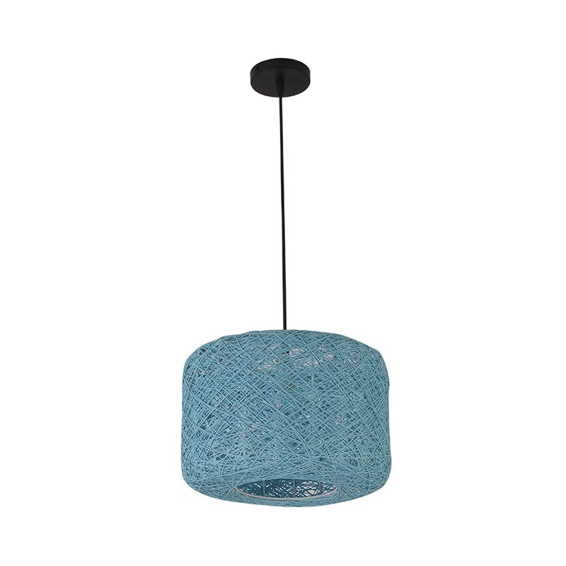 Trommelanhänger Beleuchtungstradition Rattan 1 Glühbirne 12 "/16"/18 "breit beige/blaue Decke hängende Licht
