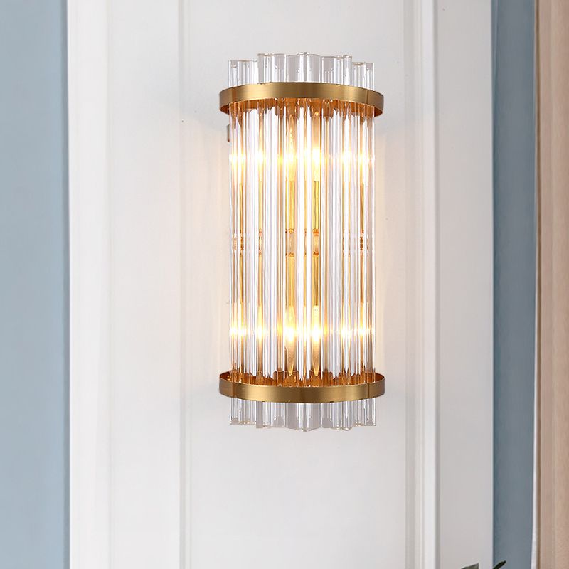Tri-zijdige kristalstangcilinder Wandbevestiging Licht Moderne 2 koppen Zwart/Gouden SCONCE LIMMIGE FIMUTE