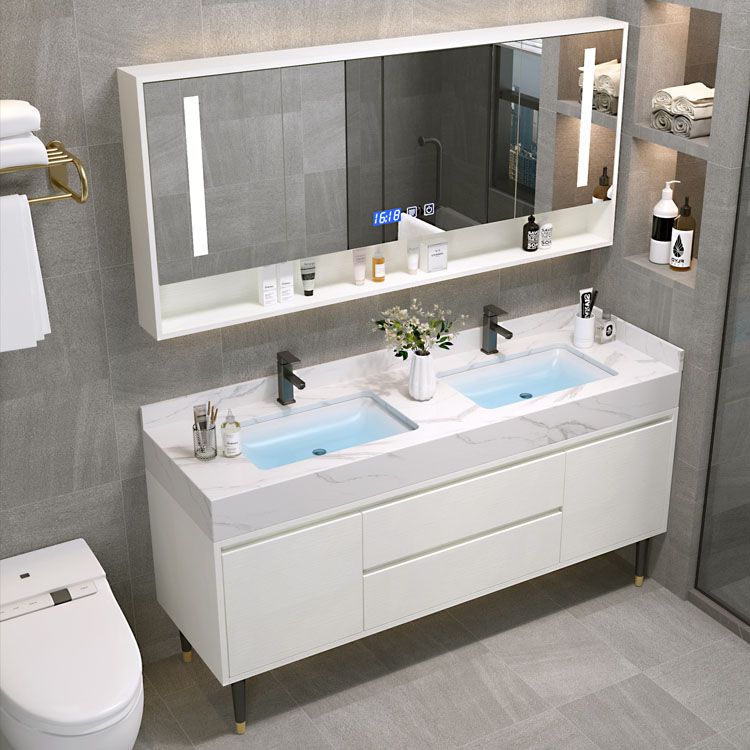 Metal Frame Vanity 2 Doors Double Sink Mirror Freestanding Vanity Set with Drawers