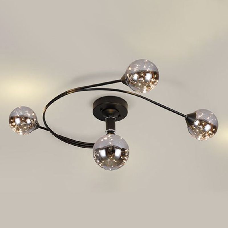 Metal Sputnik LED SEMI FLUSH MONTICO IN MODERNO LIGUE CONTERIORE IN INTERNO CONCIDA con tonalità in vetro globo