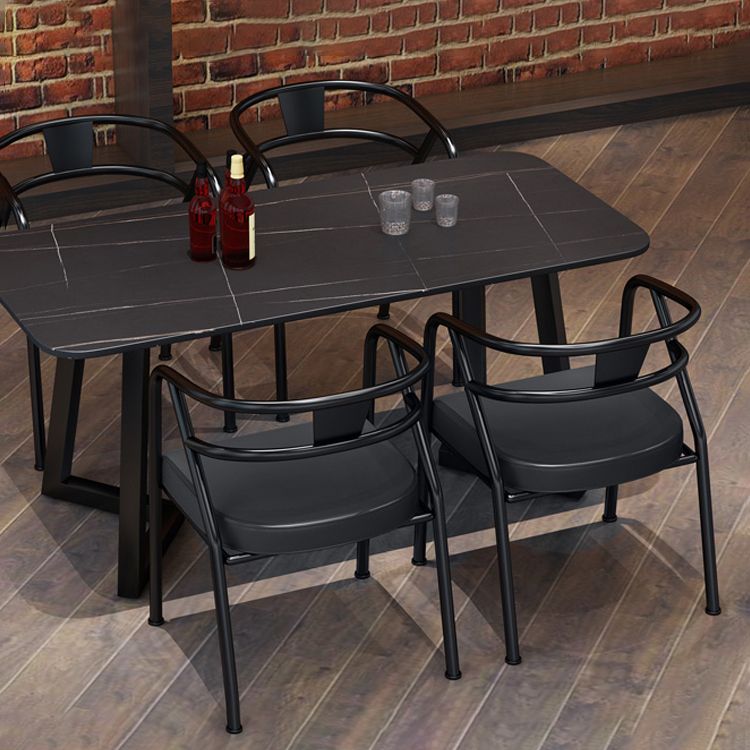 Industrial Style Sintered Stone Dining Table Black Rectangle Table with Sled Base for Dinning Room