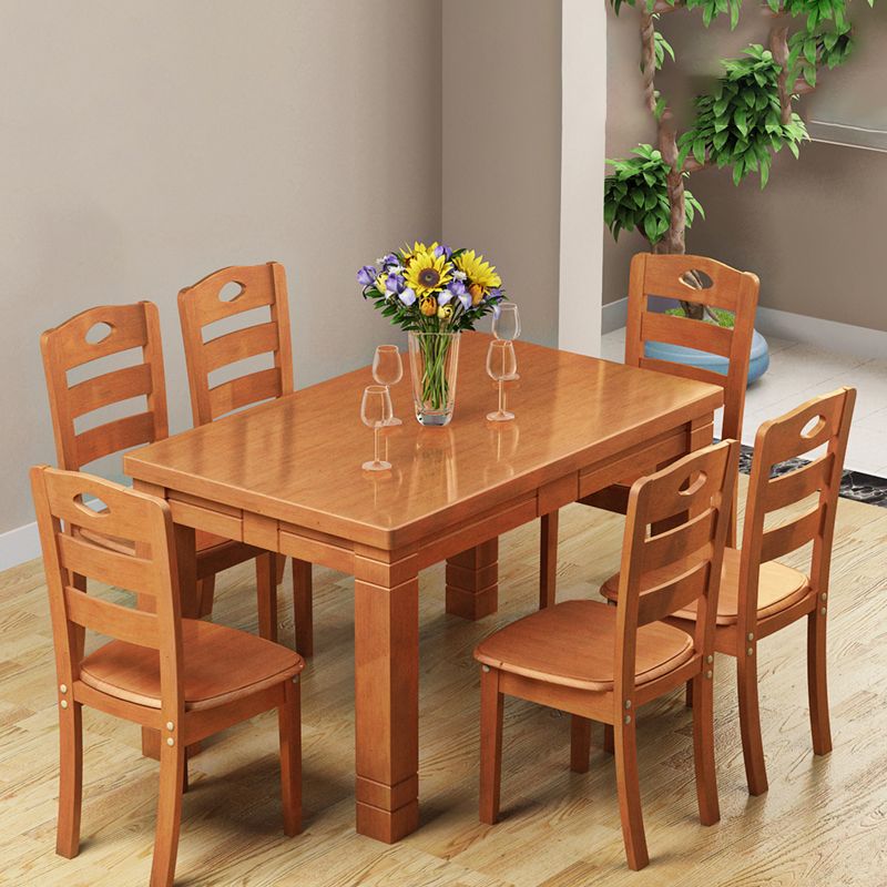 Traditional Solid Wood Rectangle Shape Dining Furniture 4 Wood Legs Table Formal for Home