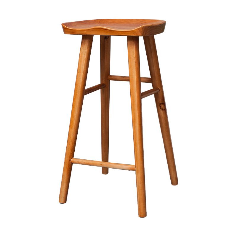 Industrial Solid Wood Counter Stool Saddle Seat Backless Bar Stool with Footrest