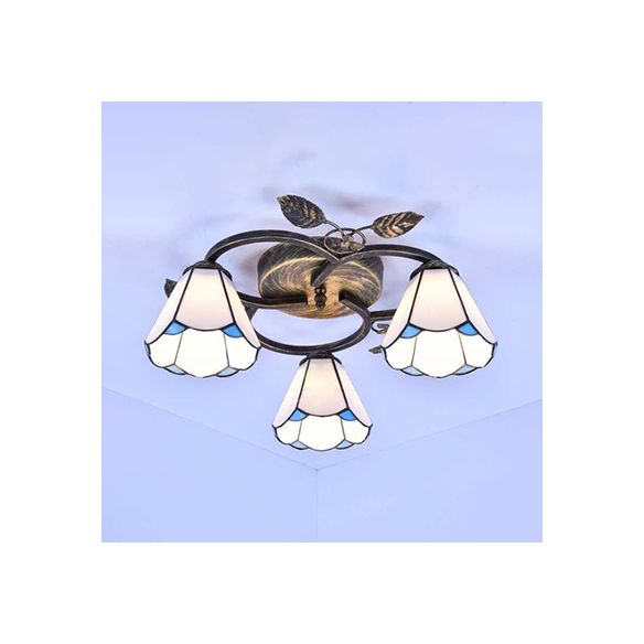 SPORZA CONIC SECIEGGIO LIGHT TIFFANY MAGGIETTO 3 LUCI A FLUSTO A FACK MUTO A MOTO A MOTORE IN BIANCO/BLU per soggiorno