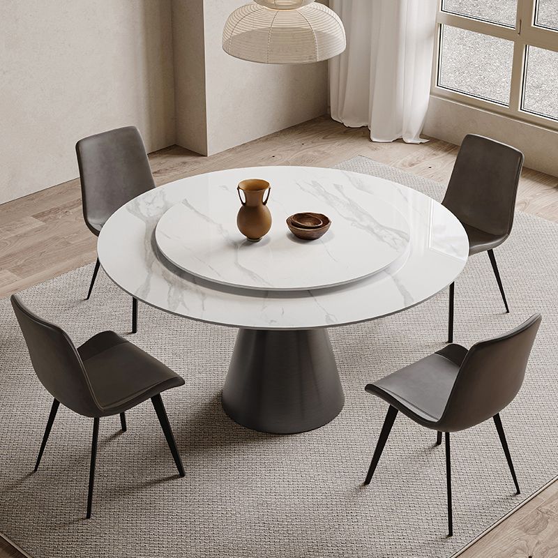White Stone Top Dining Room Set of 1/4/5 with Round Table Furniture