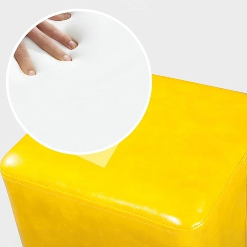 Mid-Century Modern Ottoman Faux Leather Upholstered Solid Color Ottoman with Chair Legs