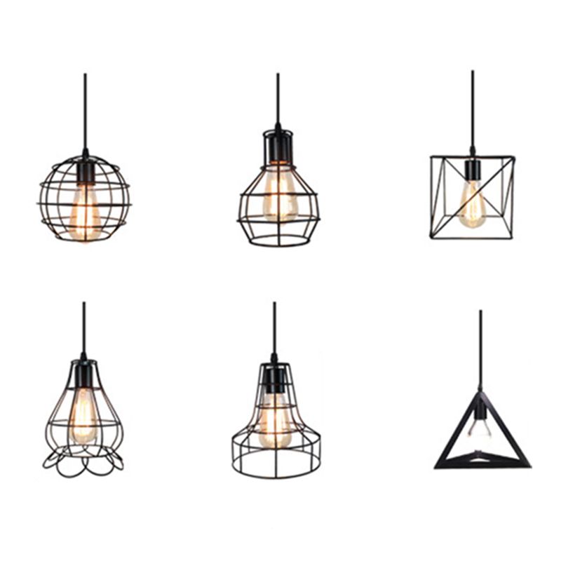 1-Light Cage Shade Pendant Light Vintage Industrial Style Metal Pendant Light for Dinning Room