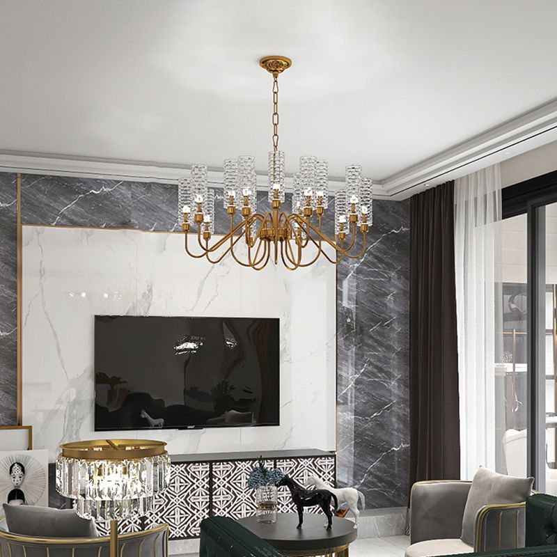 American Style Chandelier Glass Multi Light Hanging Light with Brass for Bedroom