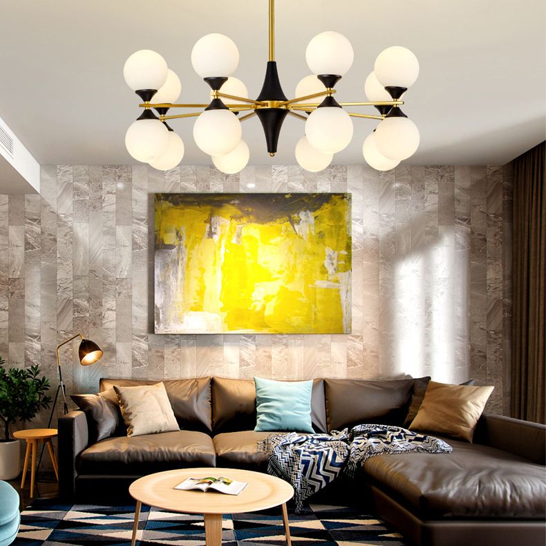 Nordic Style Creative Glass Orb Chandelier Golden Dining Room Lighting Fixture with 19.6" Adjustable Suspension Rod