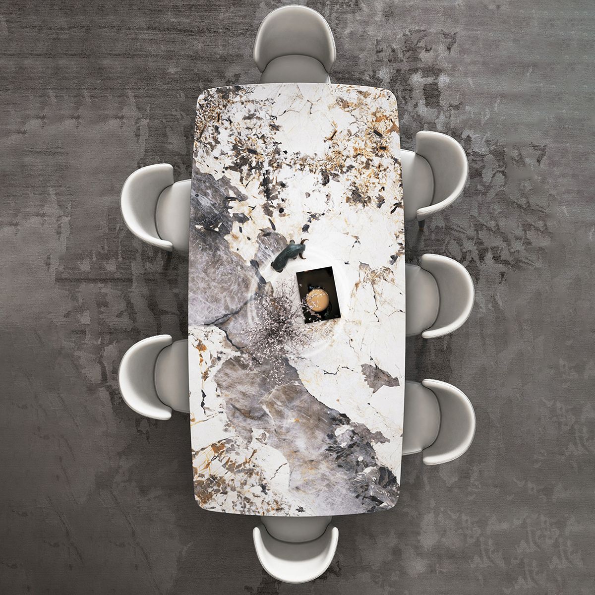 Minimalist Grey Sintered Stone Esstisch Rechteck Standard Esstisch mit Schlittenbasis