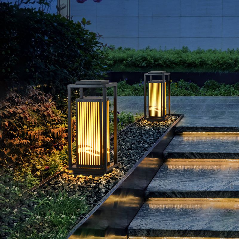 Rectangle Solar Pillar Lamp Contemporary Metal Outdoor Waterproof Light