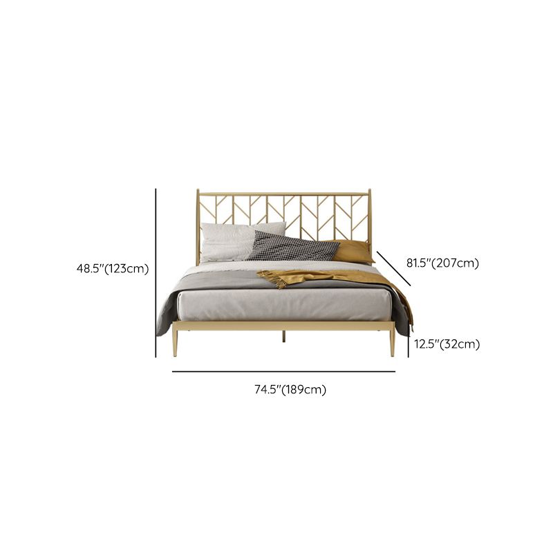 Glam Style Golden Open-Frame Bed with Rectangle Headboard in Iron