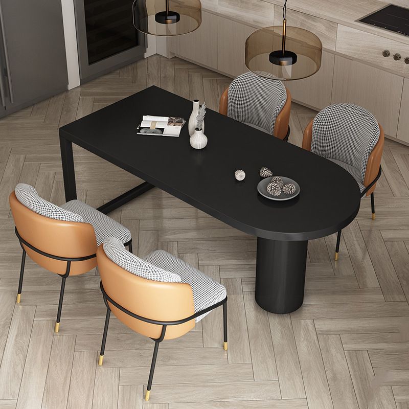 Round Stone Dining Table Modern Black-white Solid Wood Furniture with Double Pedestal