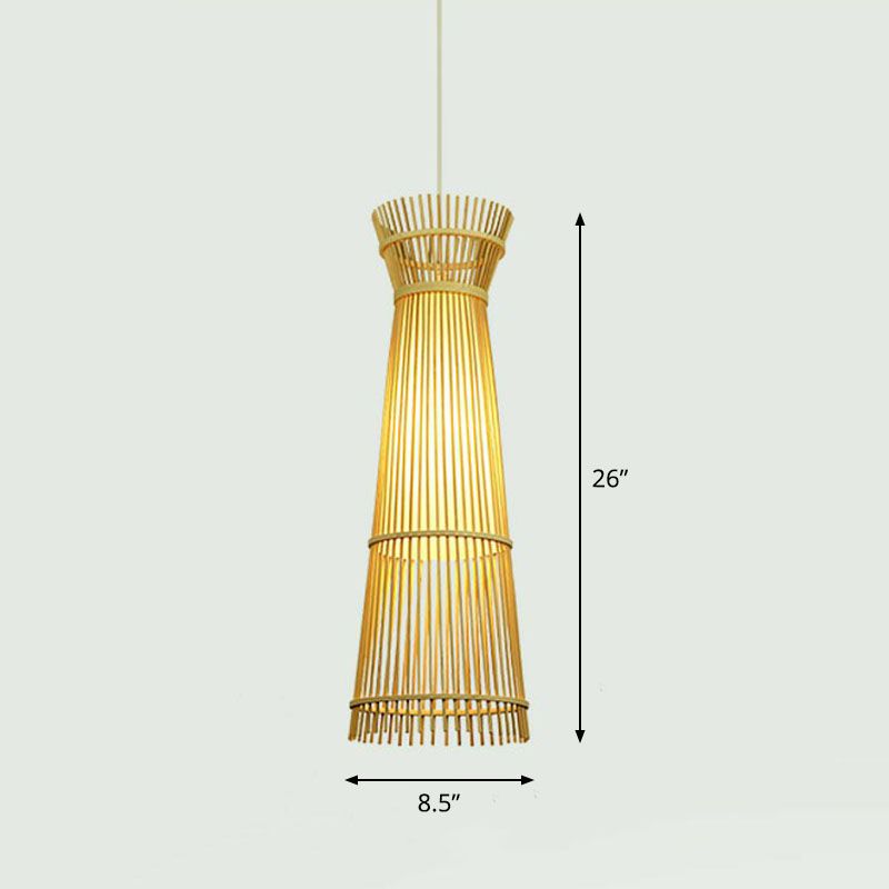 Handcrafted Ceiling Light Chinese Style Bamboo Single Restaurant Hanging Pendant Light in Wood