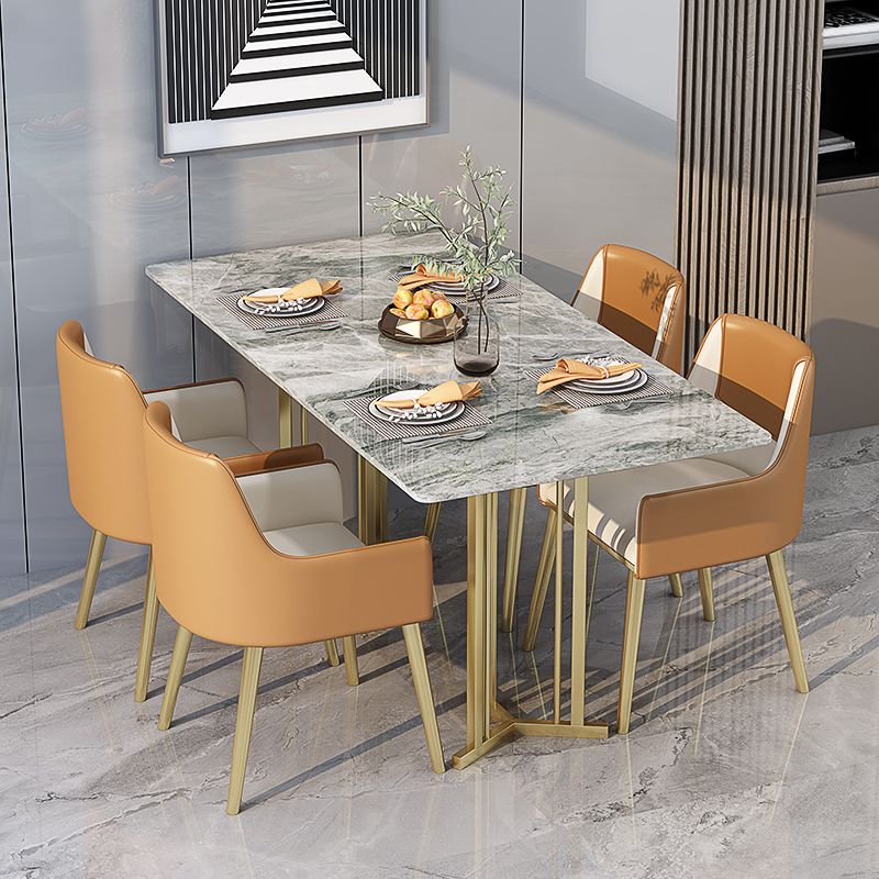 Eettafel van gesinterde steen Traditionele luxe rechthoekige tafel met gouden frame