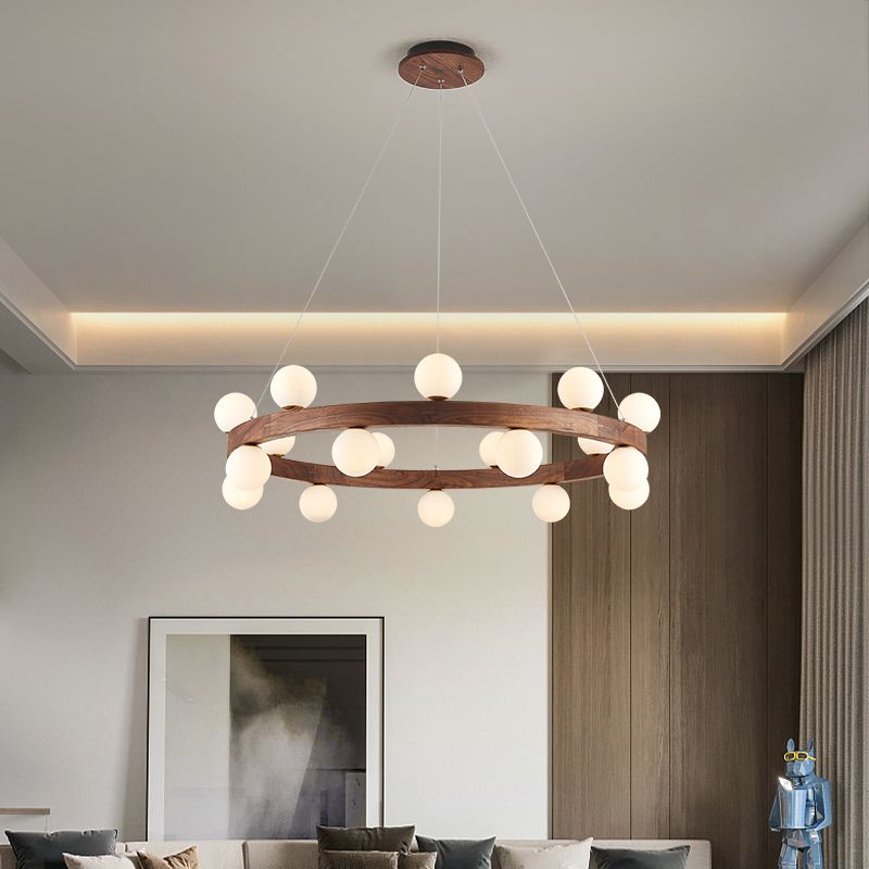 Brown Chandelier Light Fixtures Modern Multi-Head Hanging Lamps with White Glass Shade