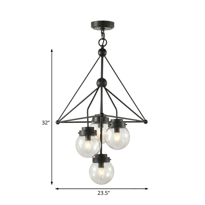 Candelera de colgante de vidrio transparente global con diseño de triángulo modernista 4 luces Black Hanging Lightsing