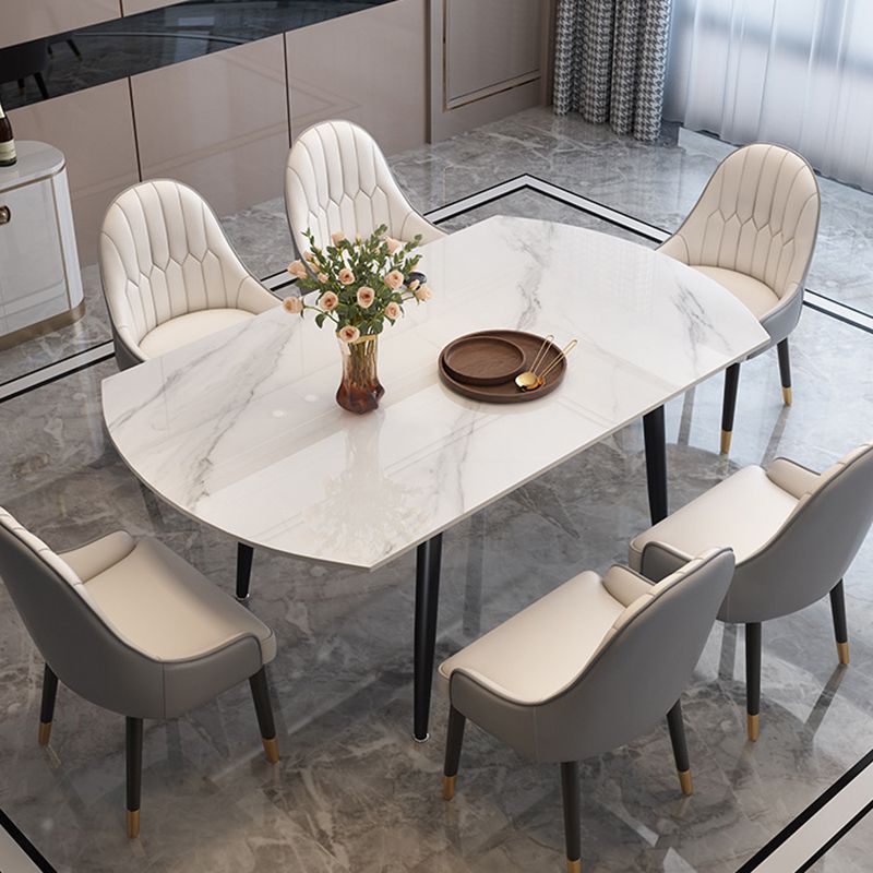 Moderne stijl gesinterde stenen eettafel witte ronde tafel met zwarte poten