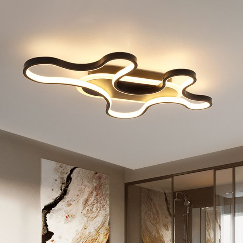 Black Curved Flush Mount Fixture Minimalist Acrylic LED Ceiling Lamp in Warm/White Light