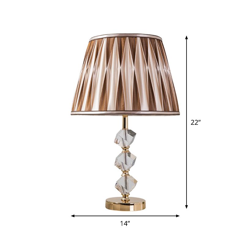1 lámpara nocturna de tela marrón mínima de sombra de sombra plisada con diseño de bloques de cristal
