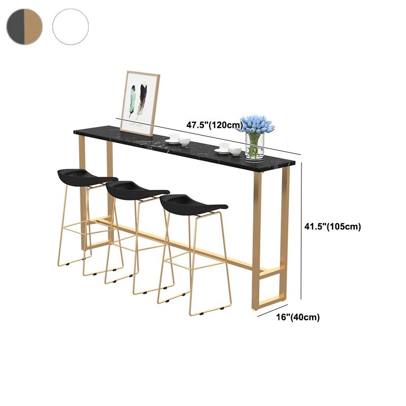 Glam Pub Table Rectangle Stone Bar Table with Trestle Base for Indoor