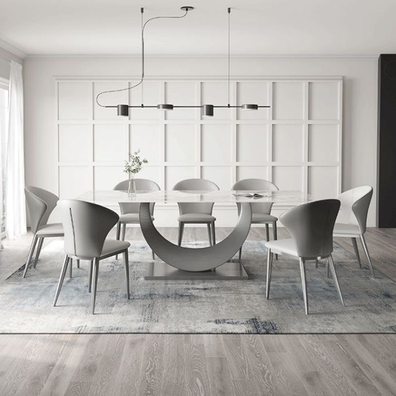 White Dining Table Set with Silver Metal Base 1/3/4/5/8 Pieces Glam Dinette Set for Home