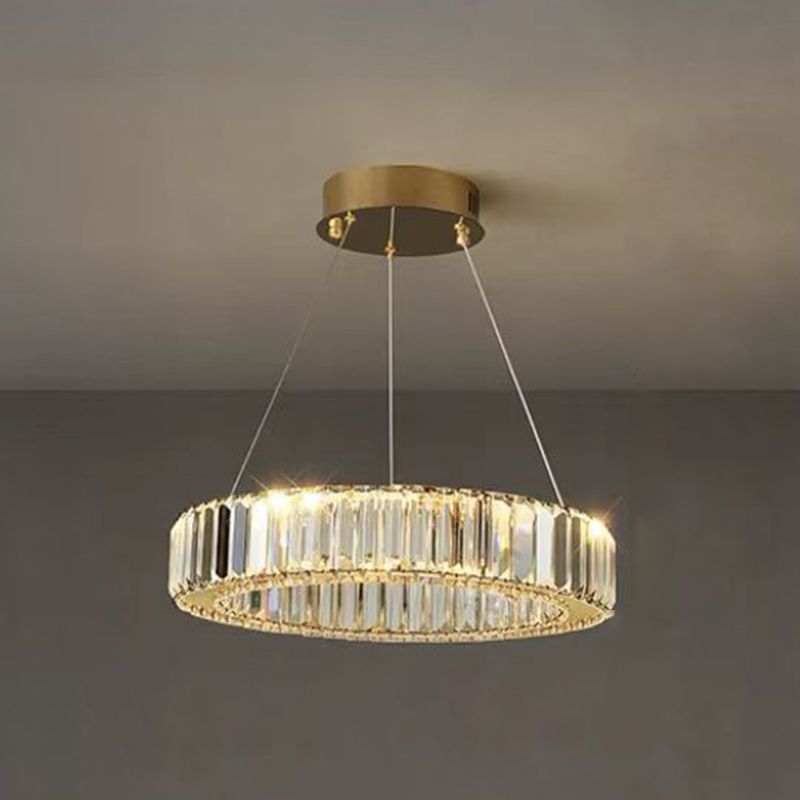 Moderne kreisförmige Kronleuchterkristall 1 Leicht Kronleuchter Anhänger Licht in Gold