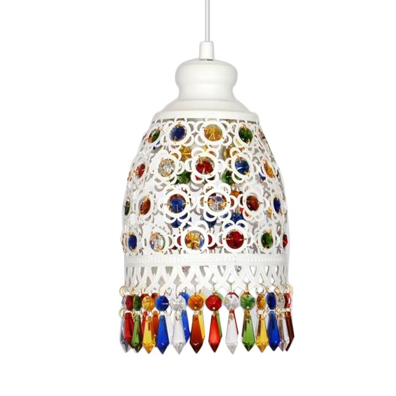 Bohemian Dome Pendant Lamp 1 Light Metal Hanging Ceiling Light in White for Living Room
