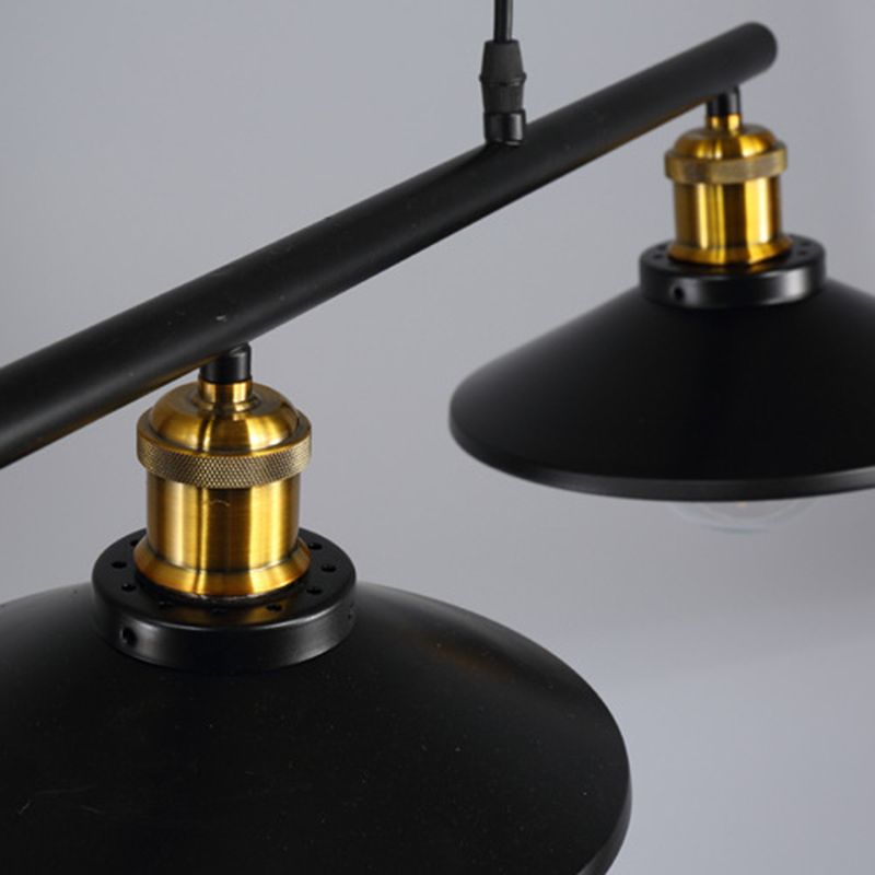 Liftable Industrial Retro Island Light with Black Metal Saucer Shade Cafe Shop Suspended Lighting Fixture