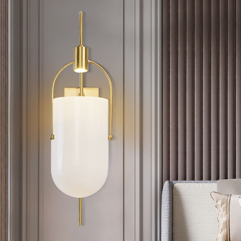 Pill Capsule Sconce Light Modernism Milky Glass 1 Bulb Wall Mounted Lighting in Brass