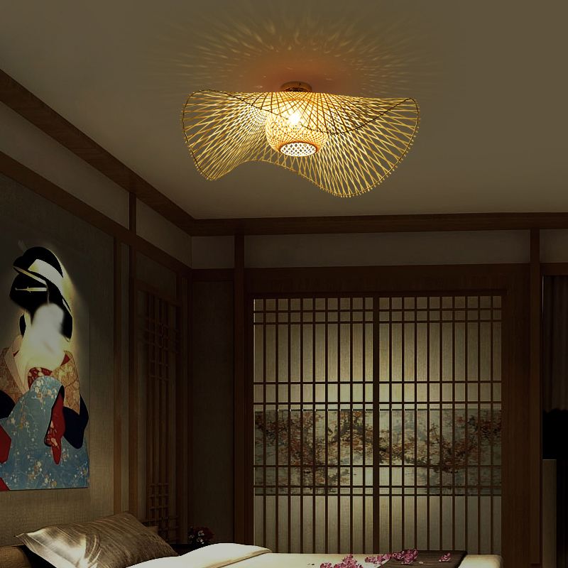Asian Style Ceiling Lamp Bamboo Flush Mount Lighting for Bedroom