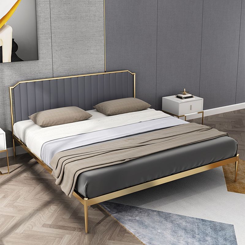 Leather Upholstered Platform Bed Luxurious Metal Tall Bed Frame