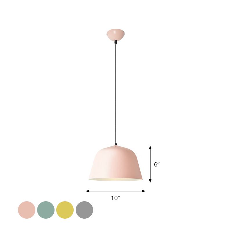 Macaron Single-Bulb Drop Pendant Pink/Grey/Green Bowl Pendulum Light with Iron Shade, 10"/12.5" Width