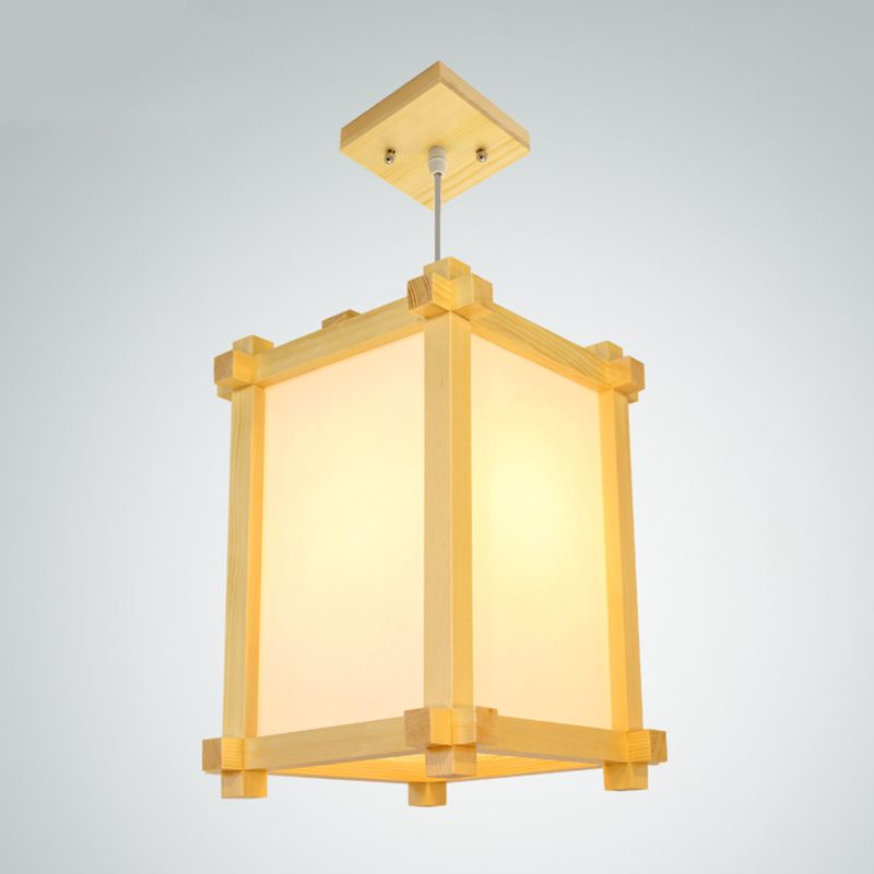 Natural Wood 1 Light Hanging Light Japanese Rectangle Pendant Ceiling Light for Restaurant