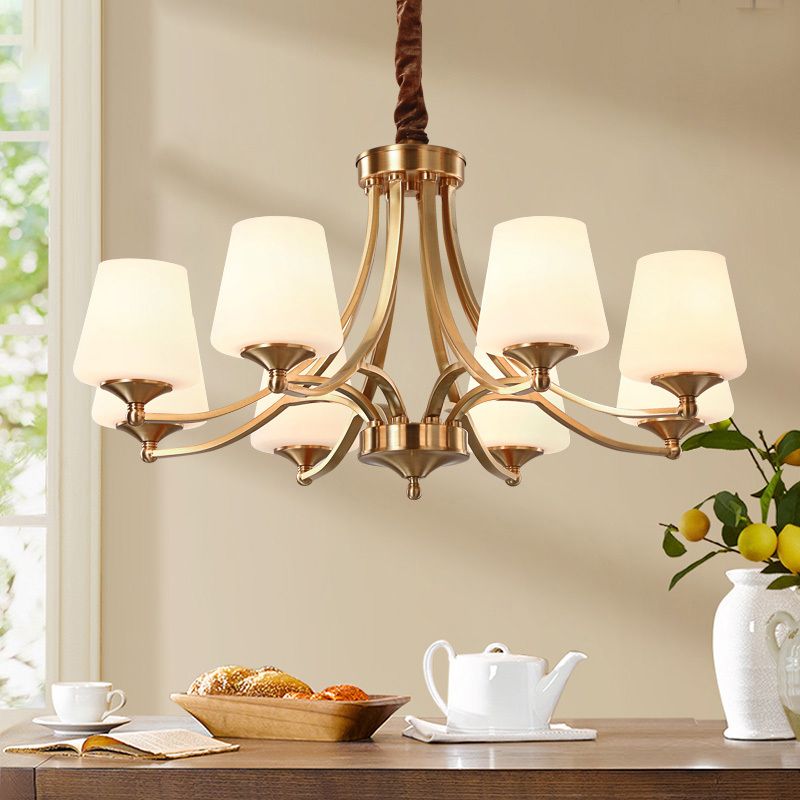 Conical Chandelier Light Fixture Traditional Frosted White Glass Pendant Lighting for Restaurant