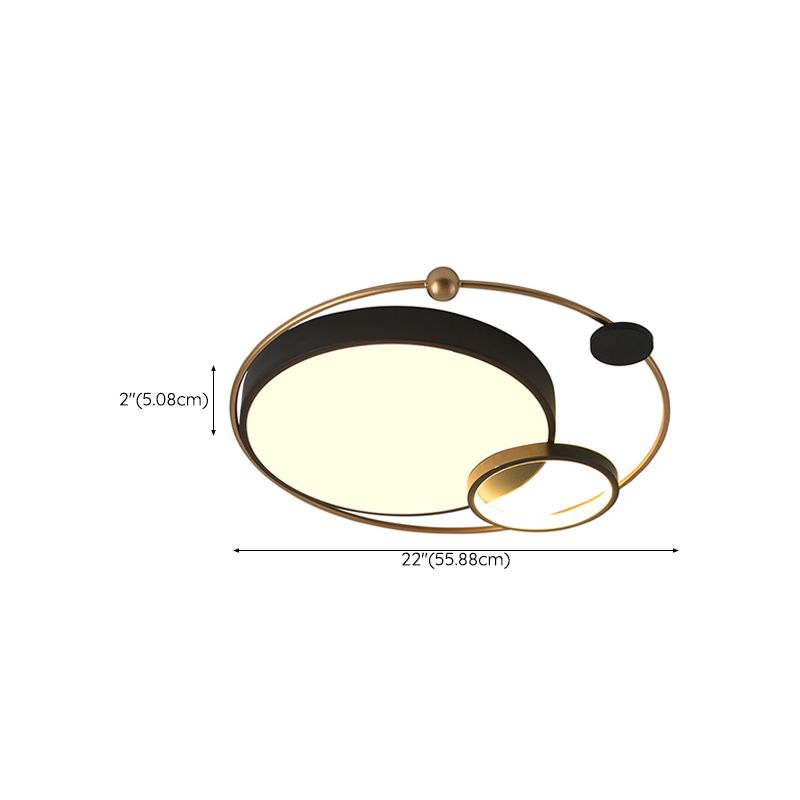 Round Shape Metal Flush Light Modern Style 2 Lights Flush Mount Ceiling Lights in Black