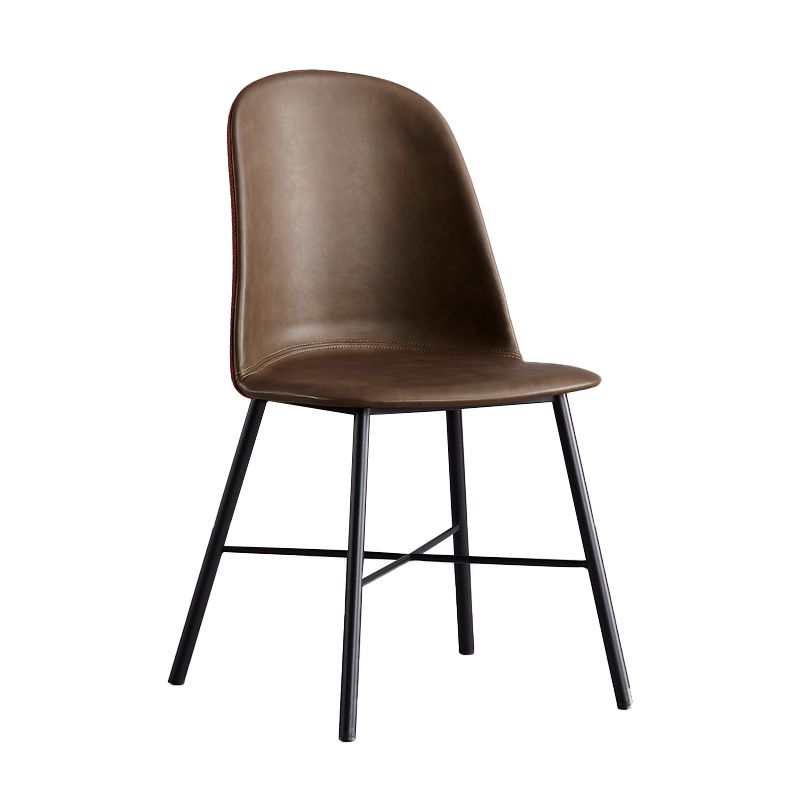 Modern Upholstered Armless Chair Leather Dining Chair with Metal Base