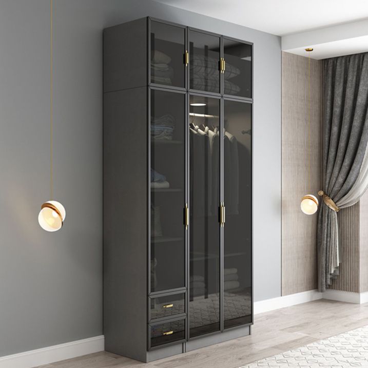 Contemporary Style Glass Wardrobe Grey Colour Wardrobe Closet