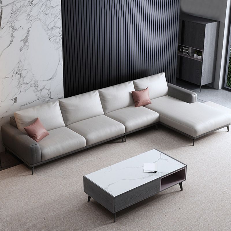 Faux Leather Pillow Back Sectionals/Sofa with Square Arm for Living Room