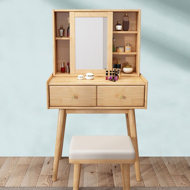 Nordic Wood Vanity Table Set 2 Drawers Mirrored Makeup Dressing Table