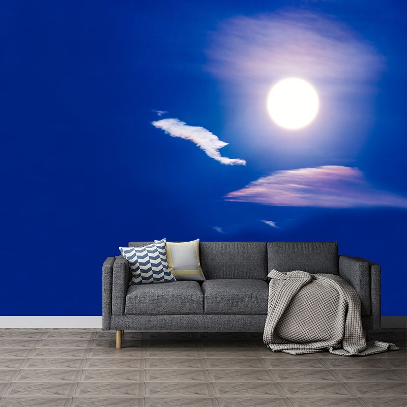 Minimalism Style Cloud Mural Wallpaper for Guest Room Decor in Blue, Made to Measure