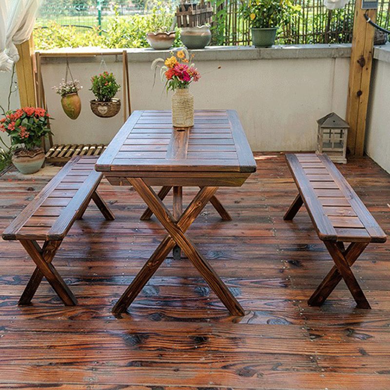 Industrial Style Picnic Table Wood Reatngular 1/3 Pieces Picnic Table